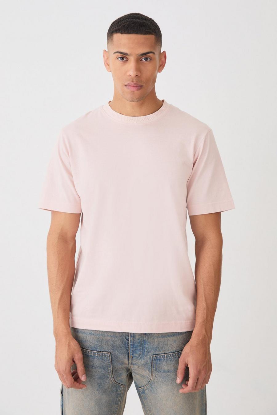 T-shirt Core pesante con scollo in jacquard, Pastel pink image number 1