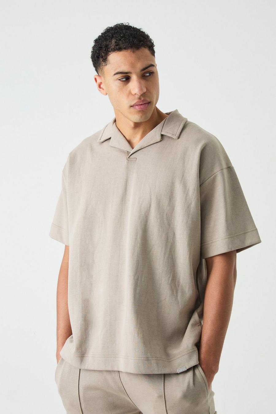 Polo oversize MAN grueso con solapas, Taupe image number 1