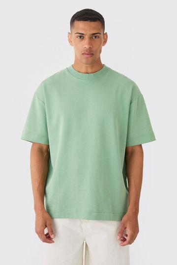 Sage Green Man Oversized Extended Neck Heavy Interlock T-shirt