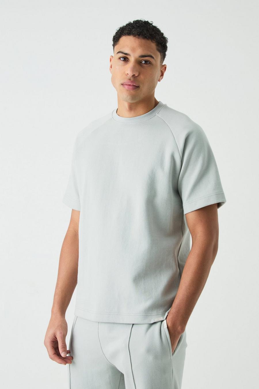 Camiseta MAN de ranglán gruesa entrelazada, Light grey