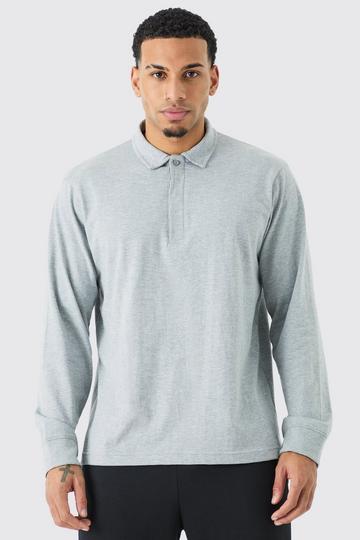 Grey Core Heavy Carded Button Up Rugby Polo