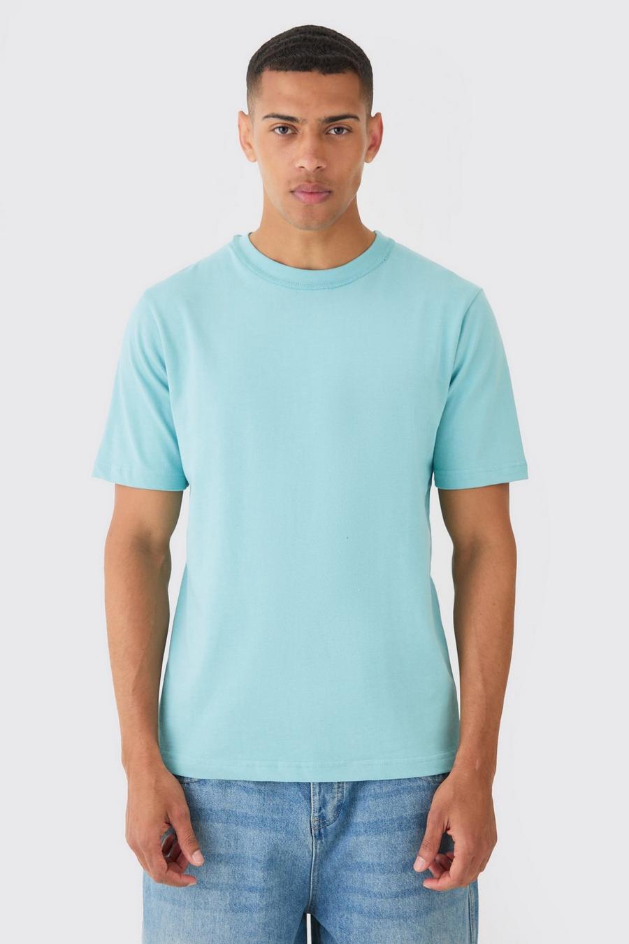 Camiseta con estampado cardado grueso y estampado en el cuello, Dusty blue