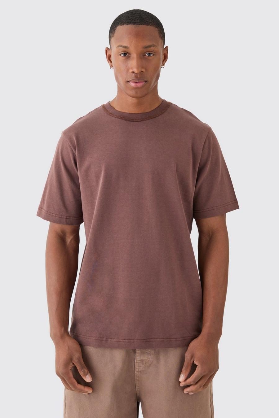 T-shirt Core pesante con collo a imbuto, Chocolate image number 1