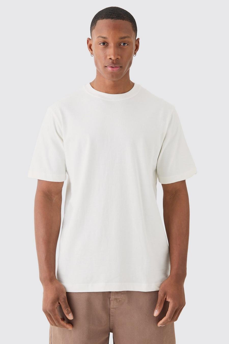 Ecru T-shirt med hög halsmudd image number 1