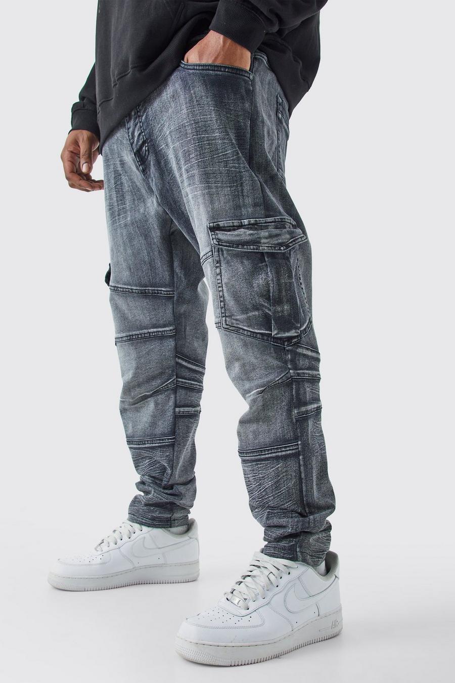 Jeans stile Biker Plus Size Skinny Fit in lavaggio candeggiato, Washed black image number 1