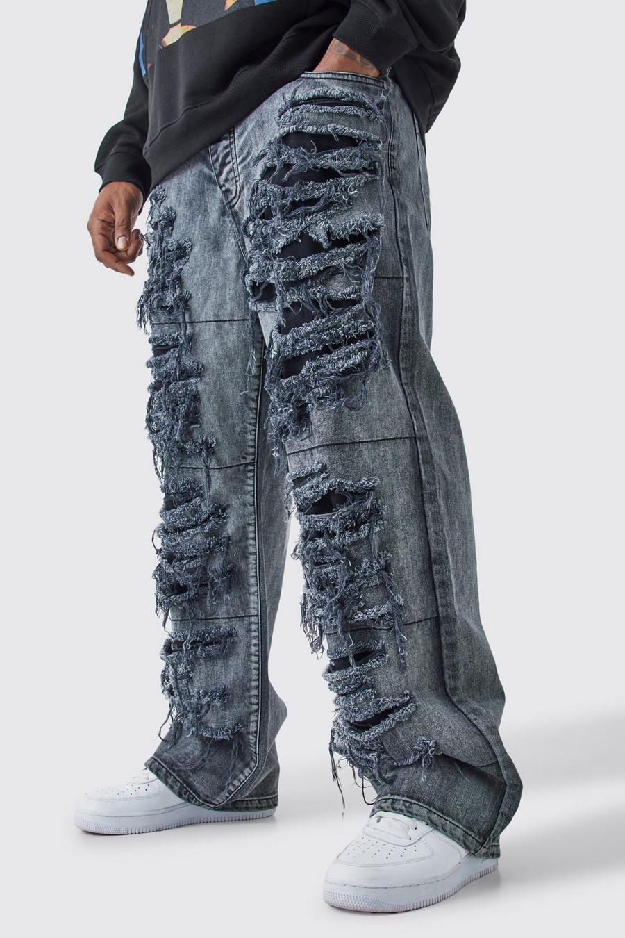 Plus lockere Jeans mit extremen Rissen, Washed black image number 1