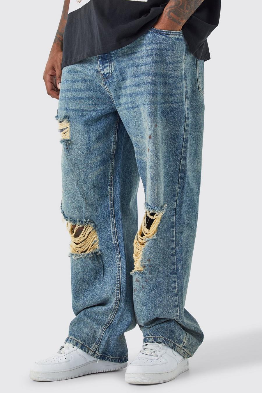 Antique blue Plus Vintage Wash Relaxed Fit Ripped Jean image number 1