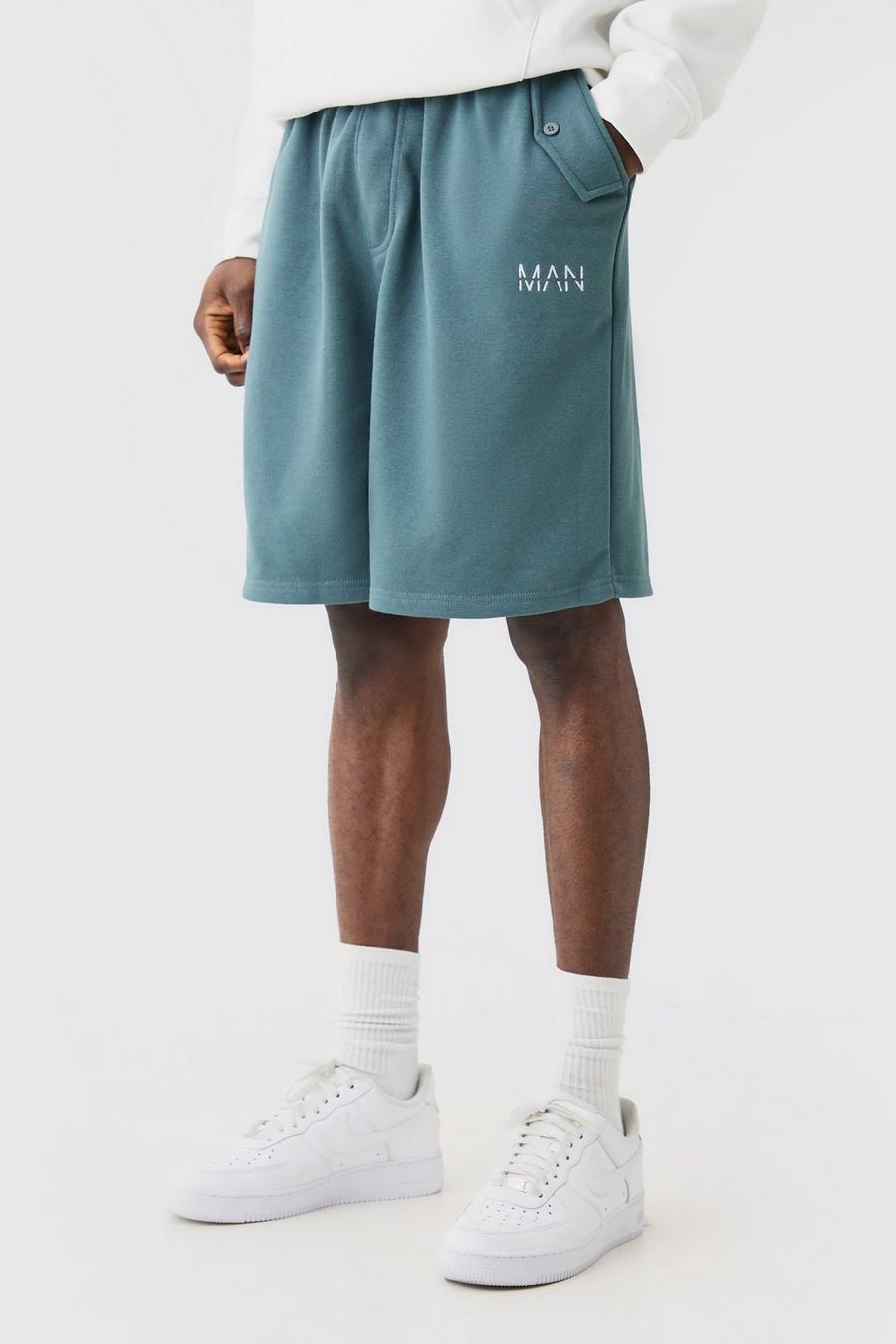 Slate blue Oversized Drop Crotch Man Jersey Shorts image number 1