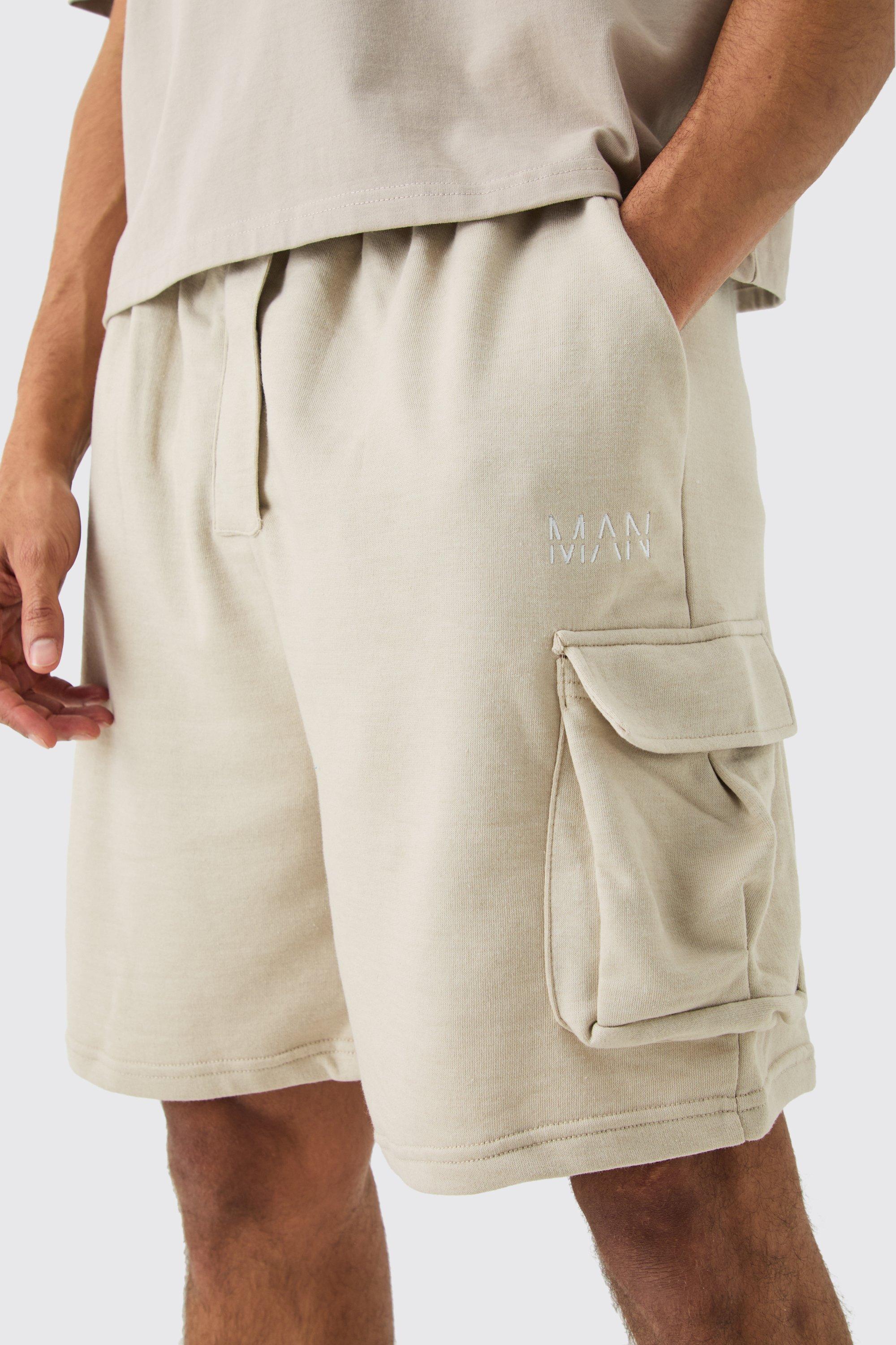 Oversized Drop Crotch Man Cargo Pocket Jersey Shorts boohoo