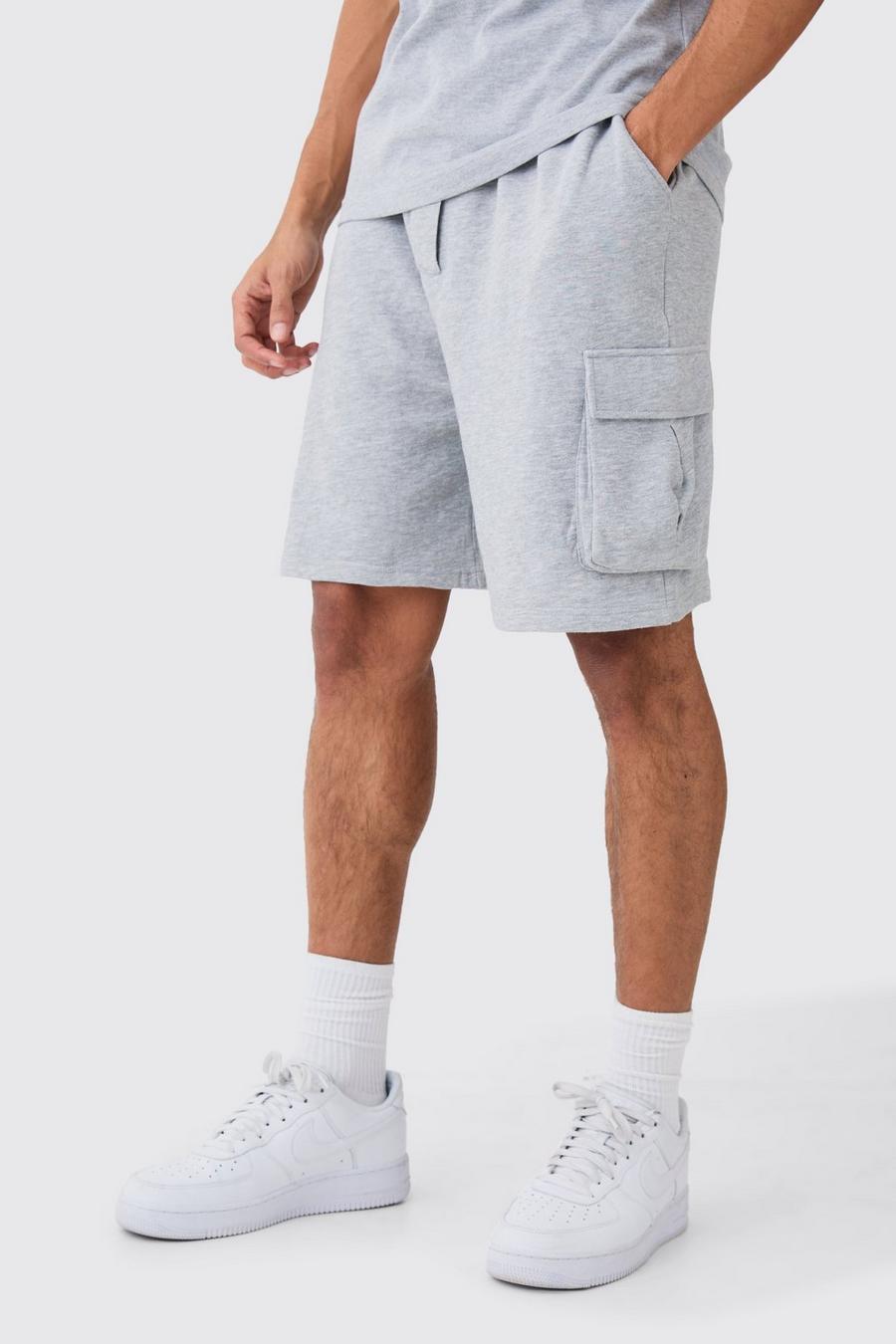 Grey marl Oversized Drop Crotch Cargo Pocket Jersey Shorts image number 1