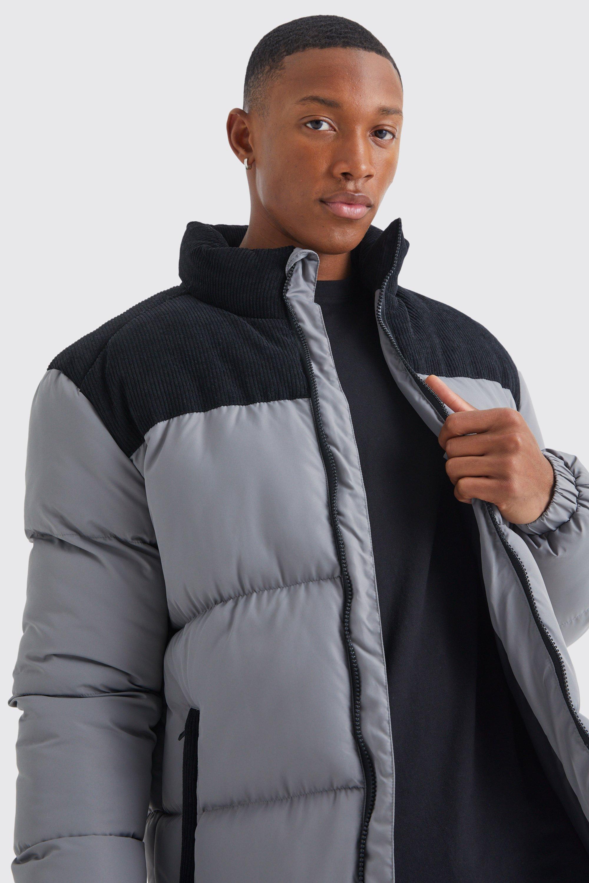 Grey cord shop puffer jacket