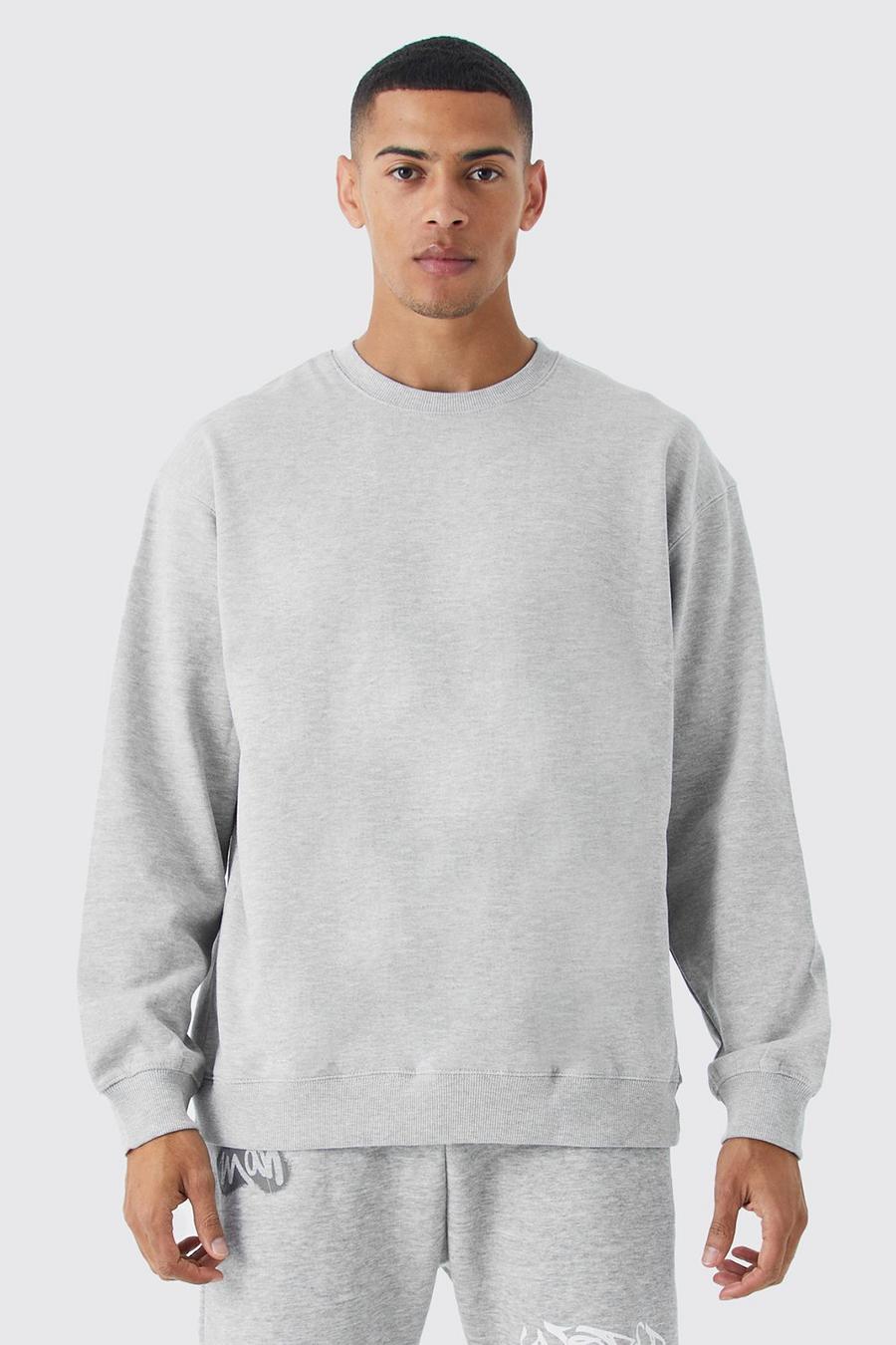 Basic Oversize Rundhals-Sweatshirt, Grey marl image number 1