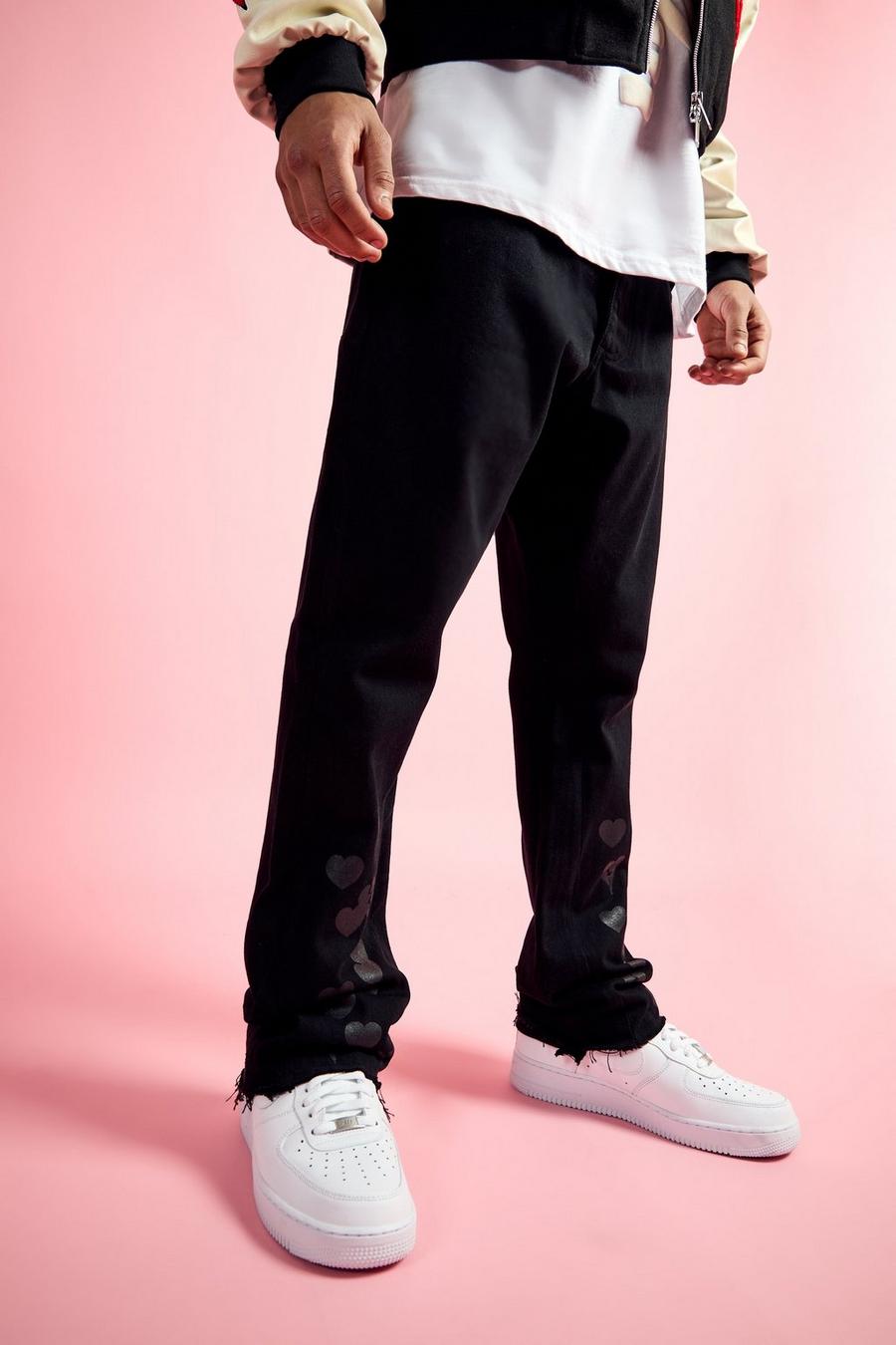 True black Onbewerkte Flared Black Slim Fit Jeans Met Hartjes En Gusset Detail image number 1