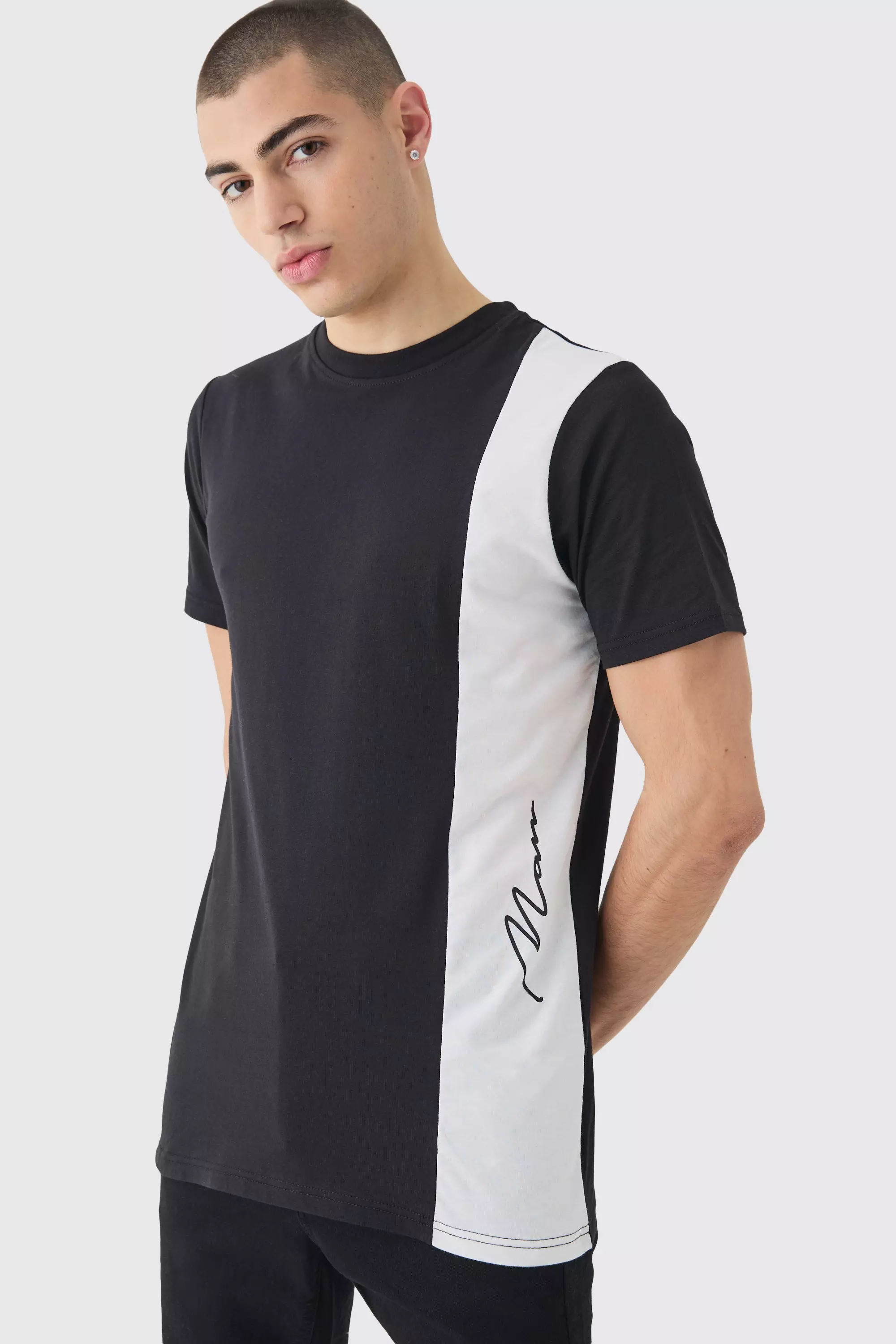 Black Man Slim Fit Colour Block Panel Tshirt alternative image