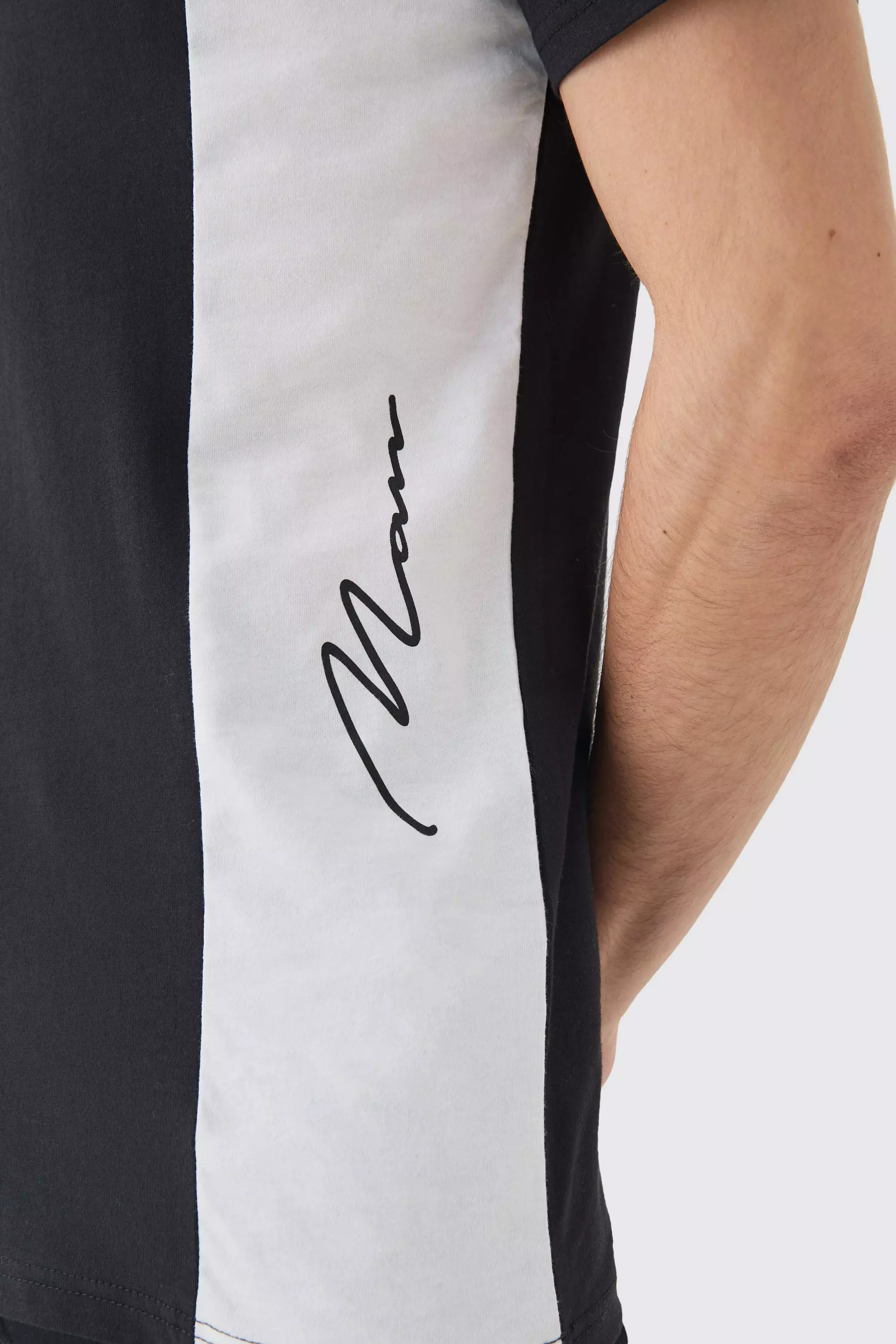 Black Man Slim Fit Colour Block Panel Tshirt alternative image