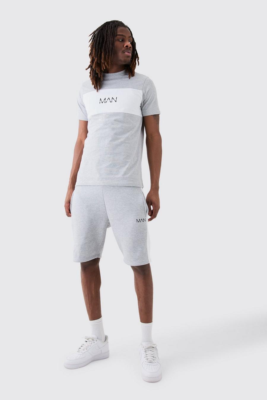 Set T-shirt Man Slim Fit con pannelli a blocchi di colore, Grey marl image number 1
