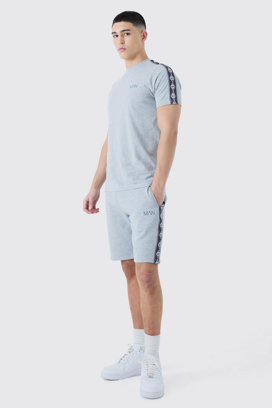 Grey marl MAN T-shirt och shorts med paneler image number 1
