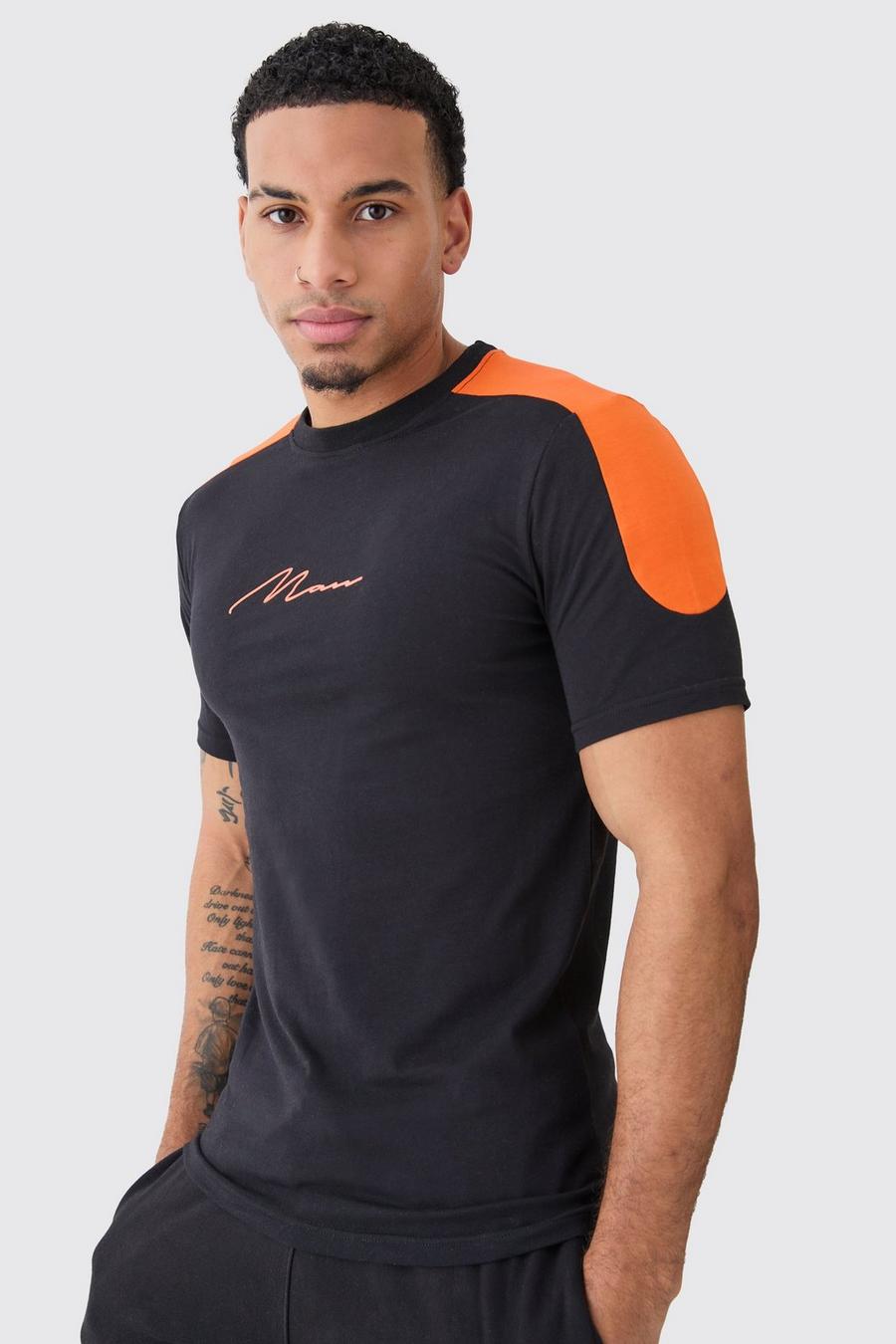 Black Man Muscle Fit Color Block T-Shirt