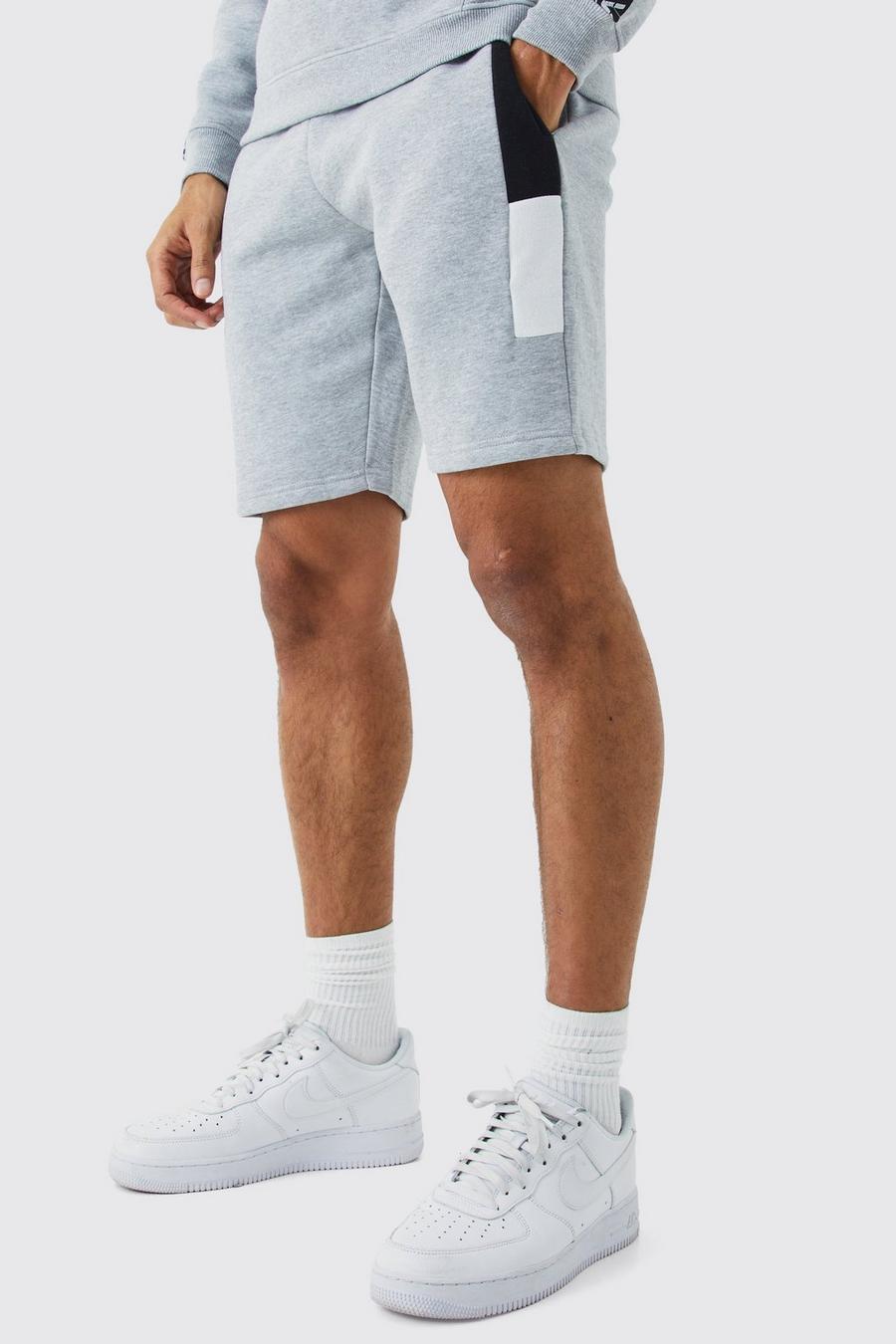 Man Signature Slim-Fit Colorblock Shorts, Grey marl image number 1