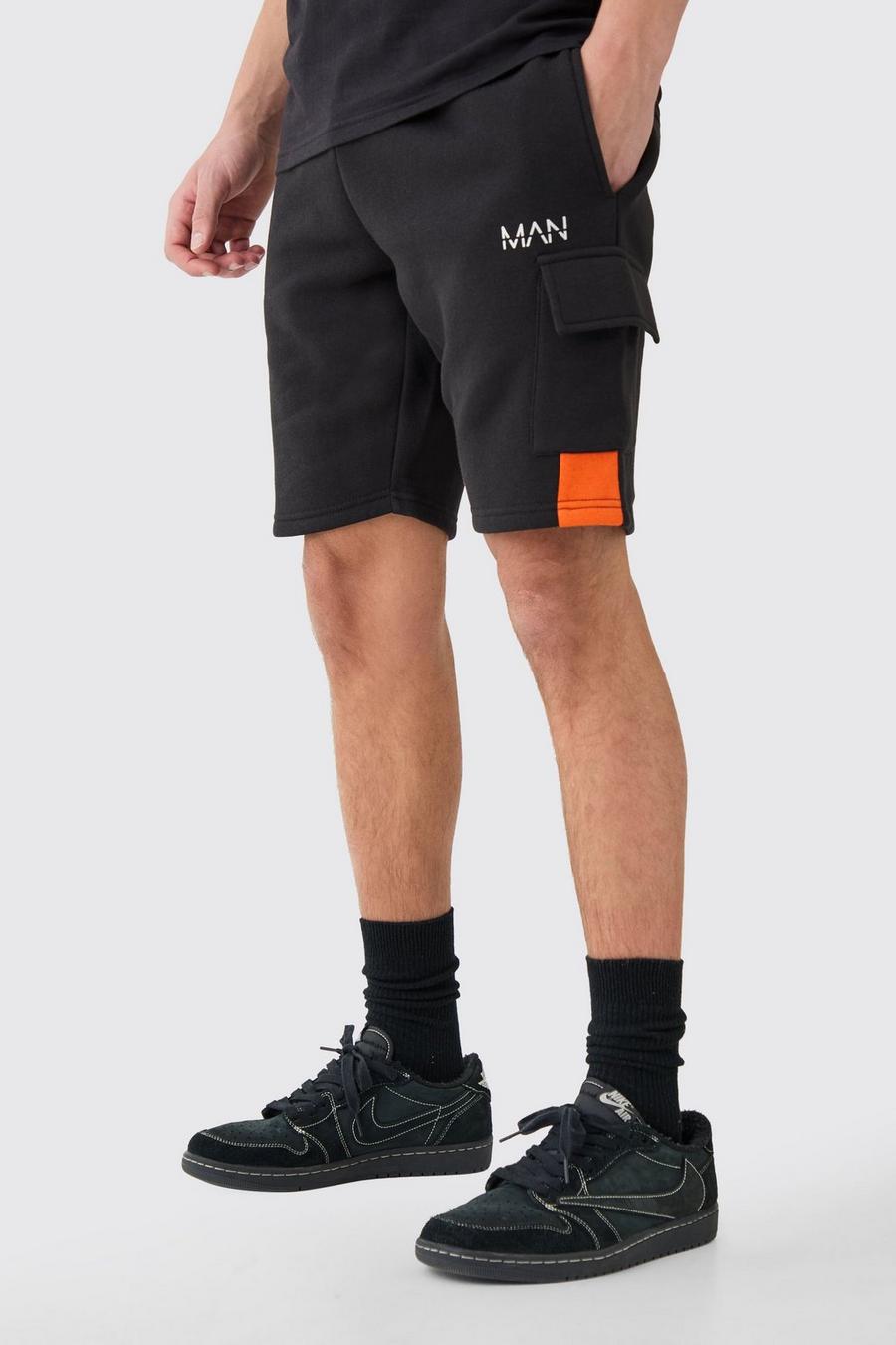 Black schwarz Man Middellange Slim Fit Color Block Shorts