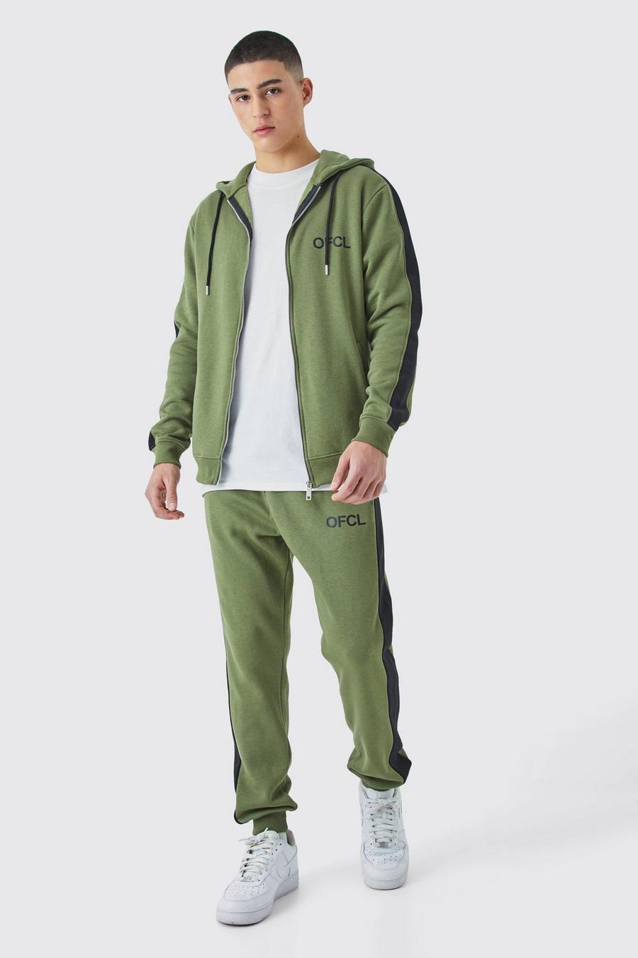Olive Ofcl Slim Zip Through Contrast Colour Block Hooded Tracksuit
