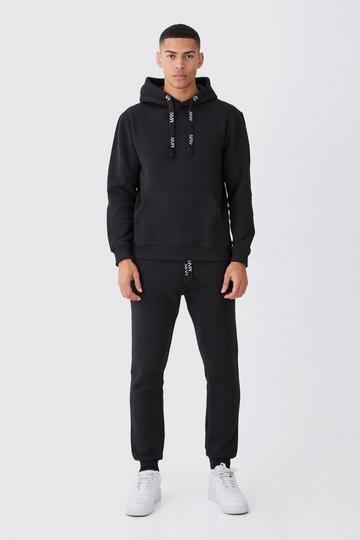 Black Man Branded Drawcord Detail Hooded Tracksuit