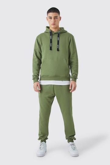 Man Branded Drawcord Detail Hooded Tracksuit olive