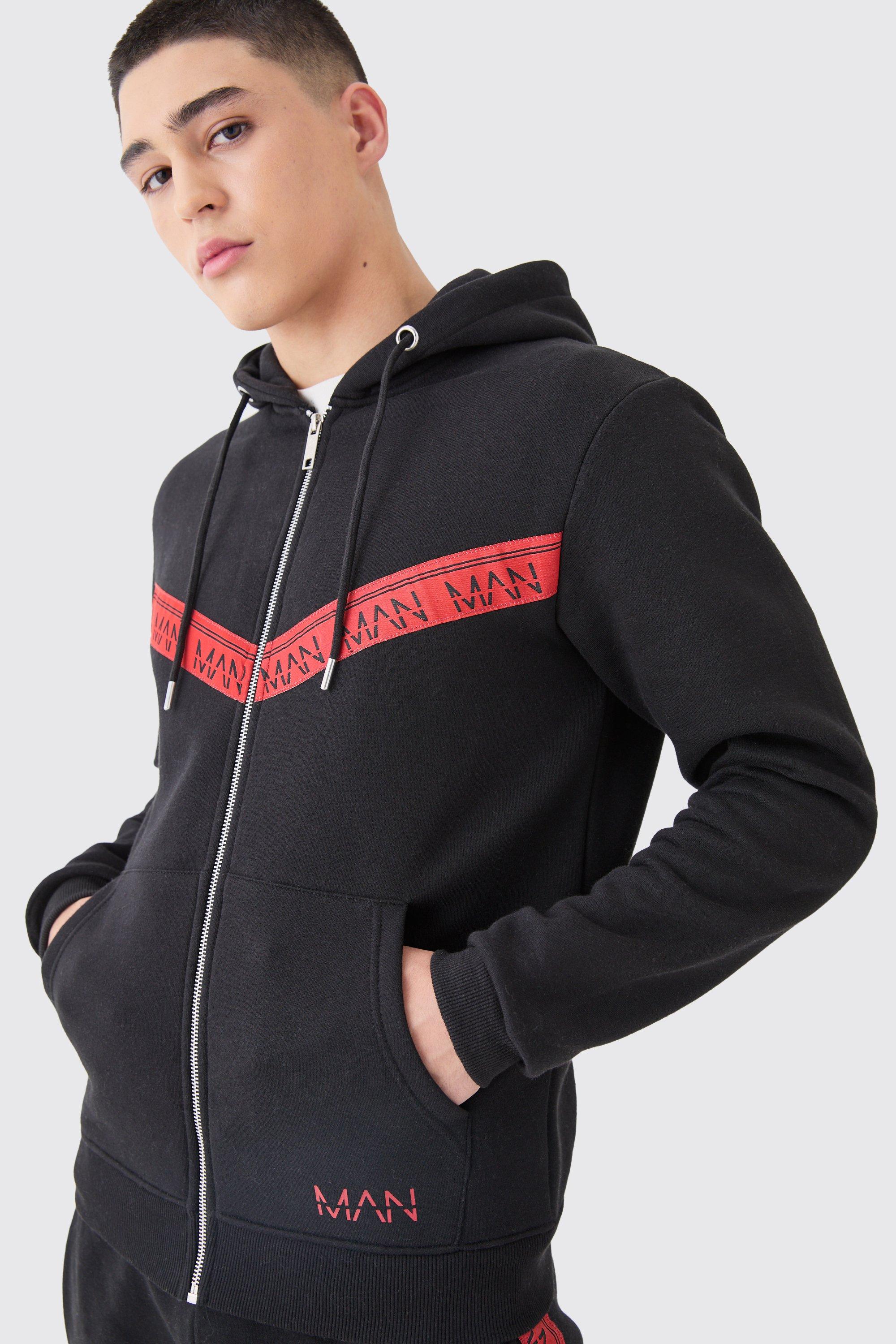 Mens Black Side Zip Detail Hooded Tracksuit