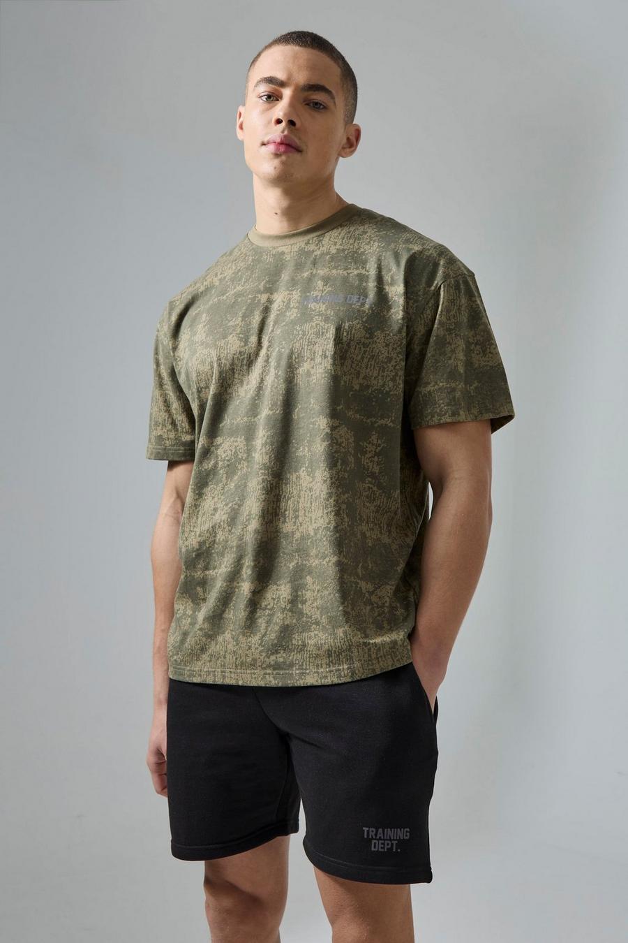 Ensemble à imprimé camouflage avec t-shirt et short, Khaki image number 1
