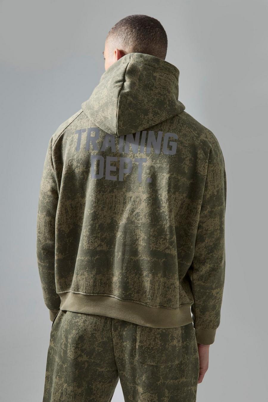 Khaki Active Training Dept Kamouflagemönstrad hoodie image number 1