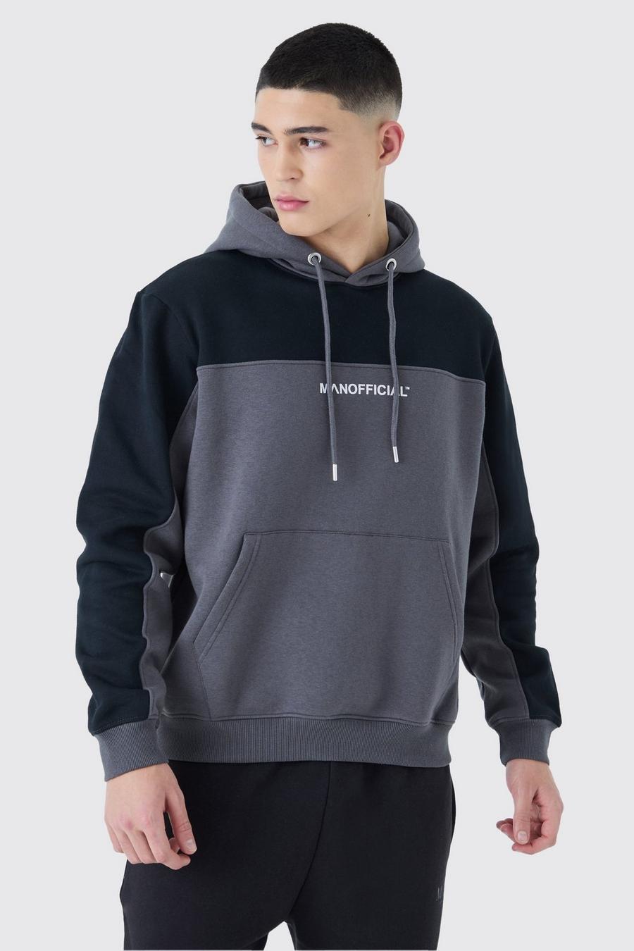 Charcoal grey Man Official Tape Back Colour Block Hoodie