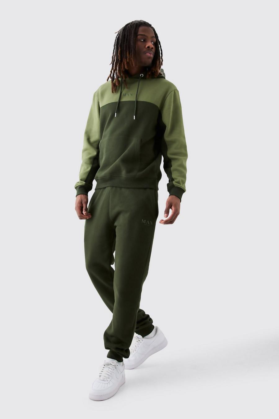 Man Official Colorblock Trainingsanzug mit Kapuze, Green image number 1