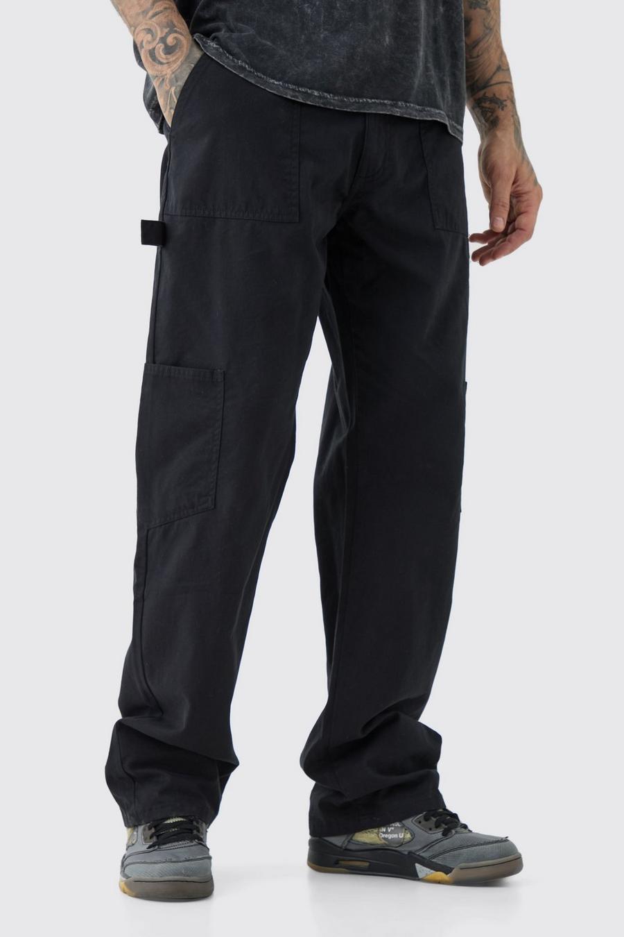 Black Tall Relaxed Fit Washed Carpenter Cargo Trouser