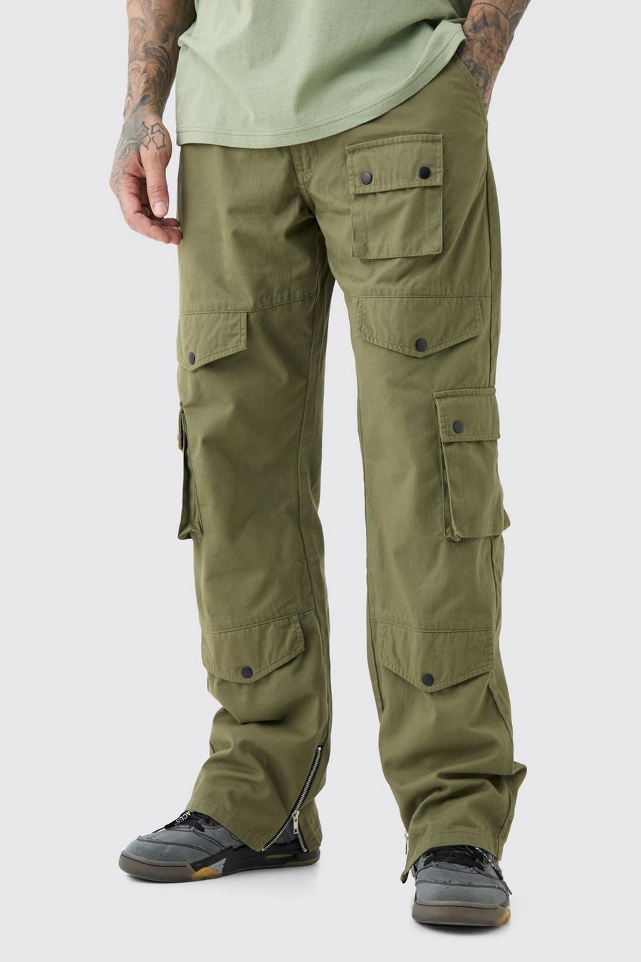 Khaki Tall Fixed Relaxed Fit Twill Cargo Trousers image number 1