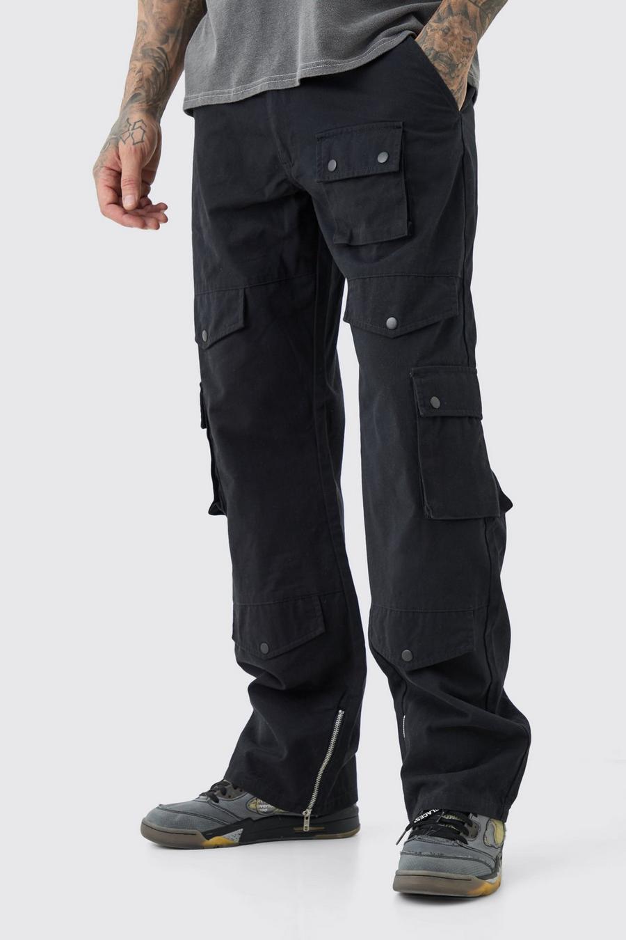 Black Tall Relaxed Fit Twill Cargo high-rise Trousers image number 1