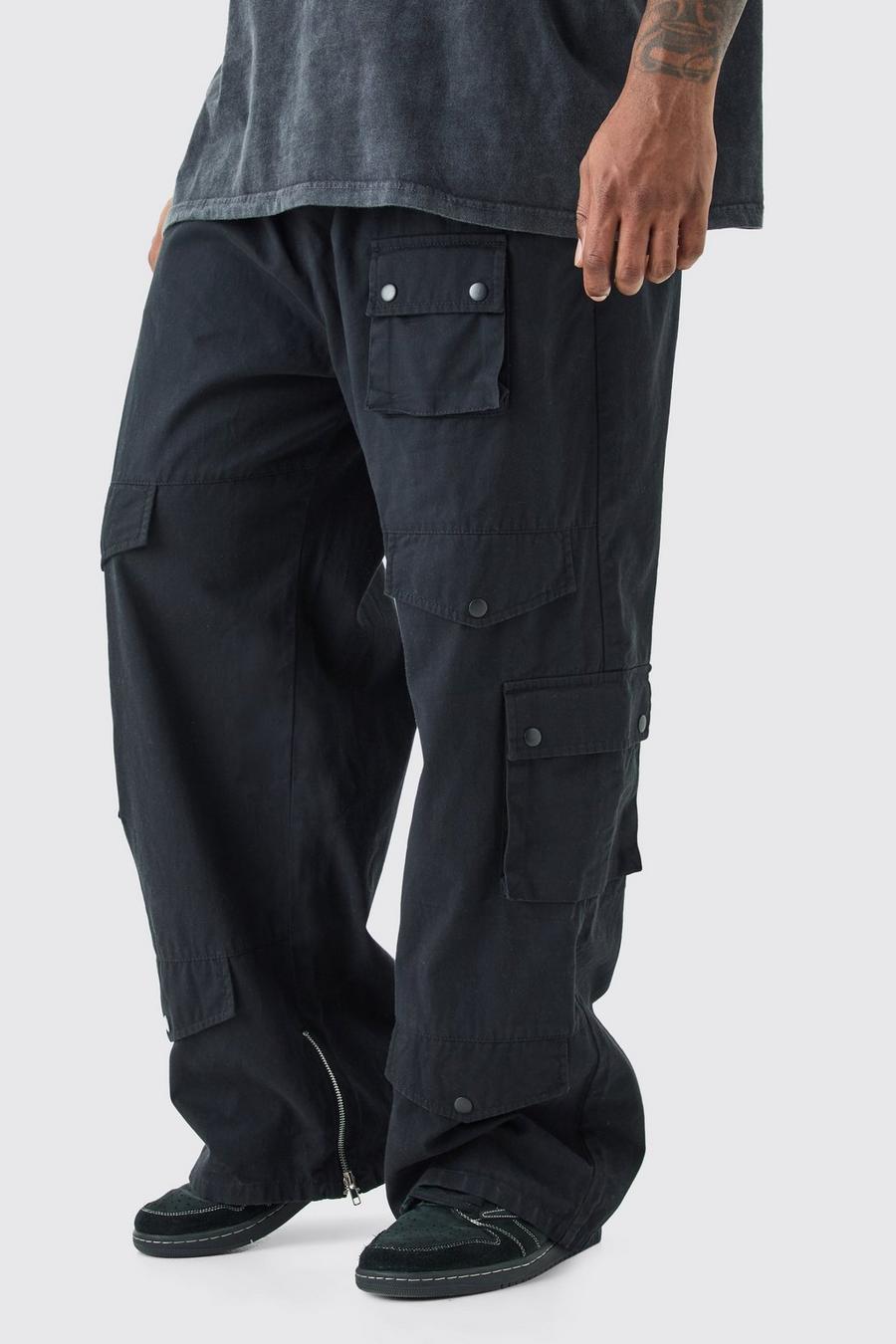 Grande taille - Pantalon cargo ample à taille élastiquée, Black image number 1