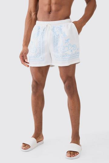 Short Length Baroque Border Swim Shorts white