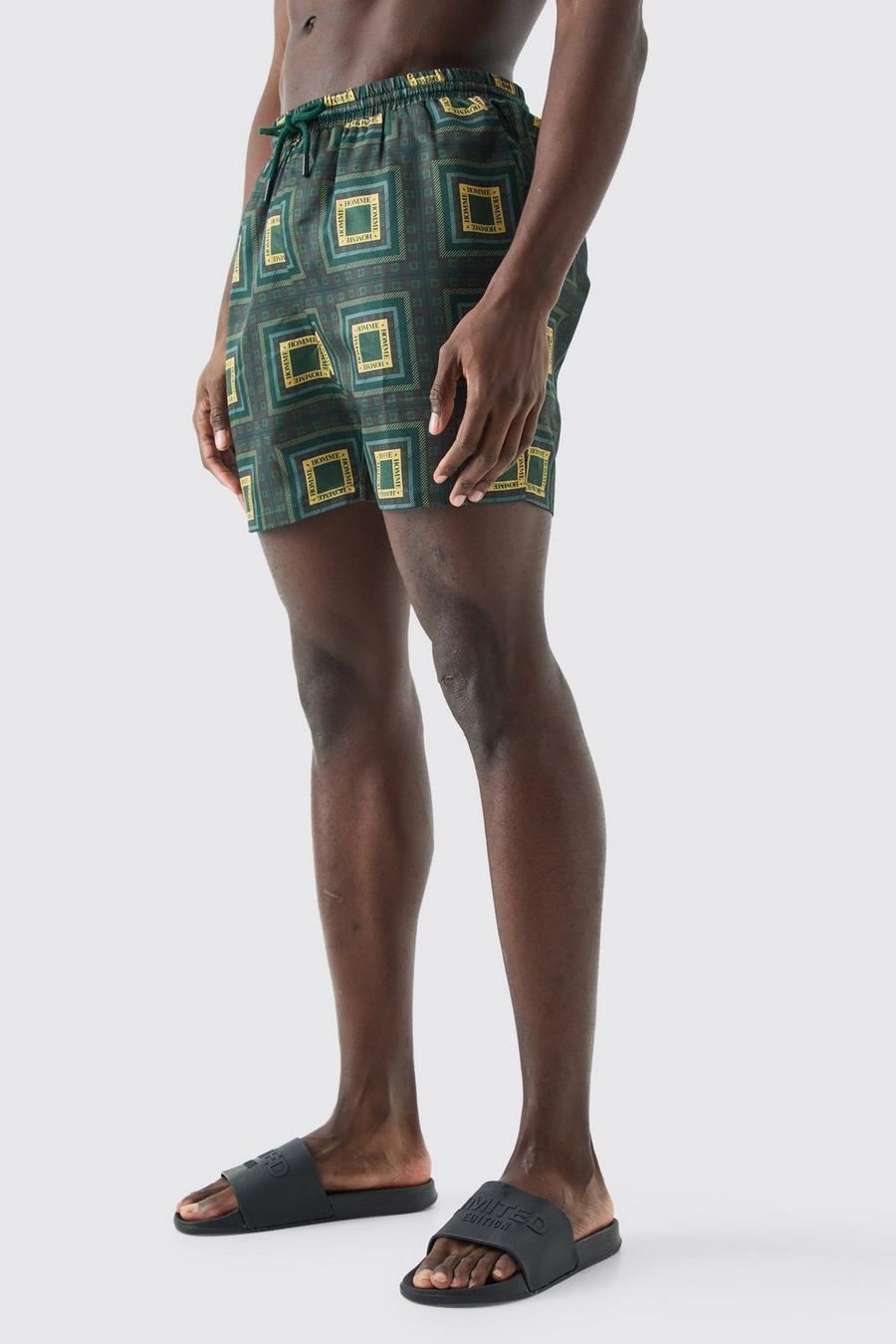 Costume a pantaloncino medio con stampa a motivi geometrici, Multi image number 1