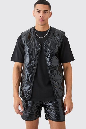 Quilted Tank Top And Short High Shine Set black