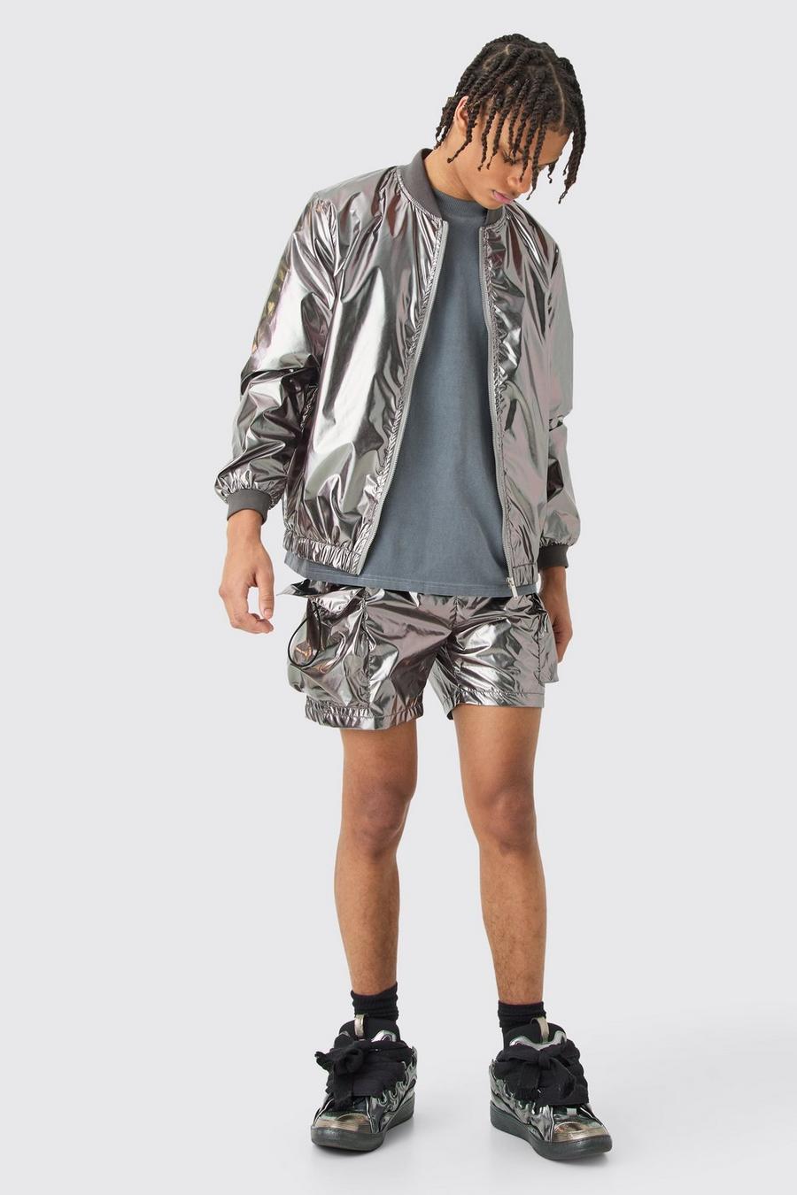 Charcoal Bomber And Cargo Short Metallic Set image number 1