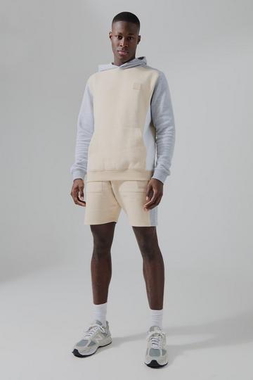 Sand Beige Man Active Colour Block Short Tracksuit