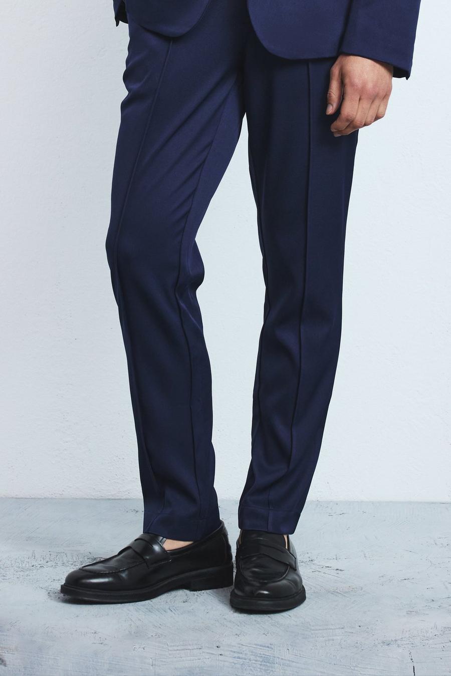 Navy Kostymbyxor i slim fit med midjeband image number 1