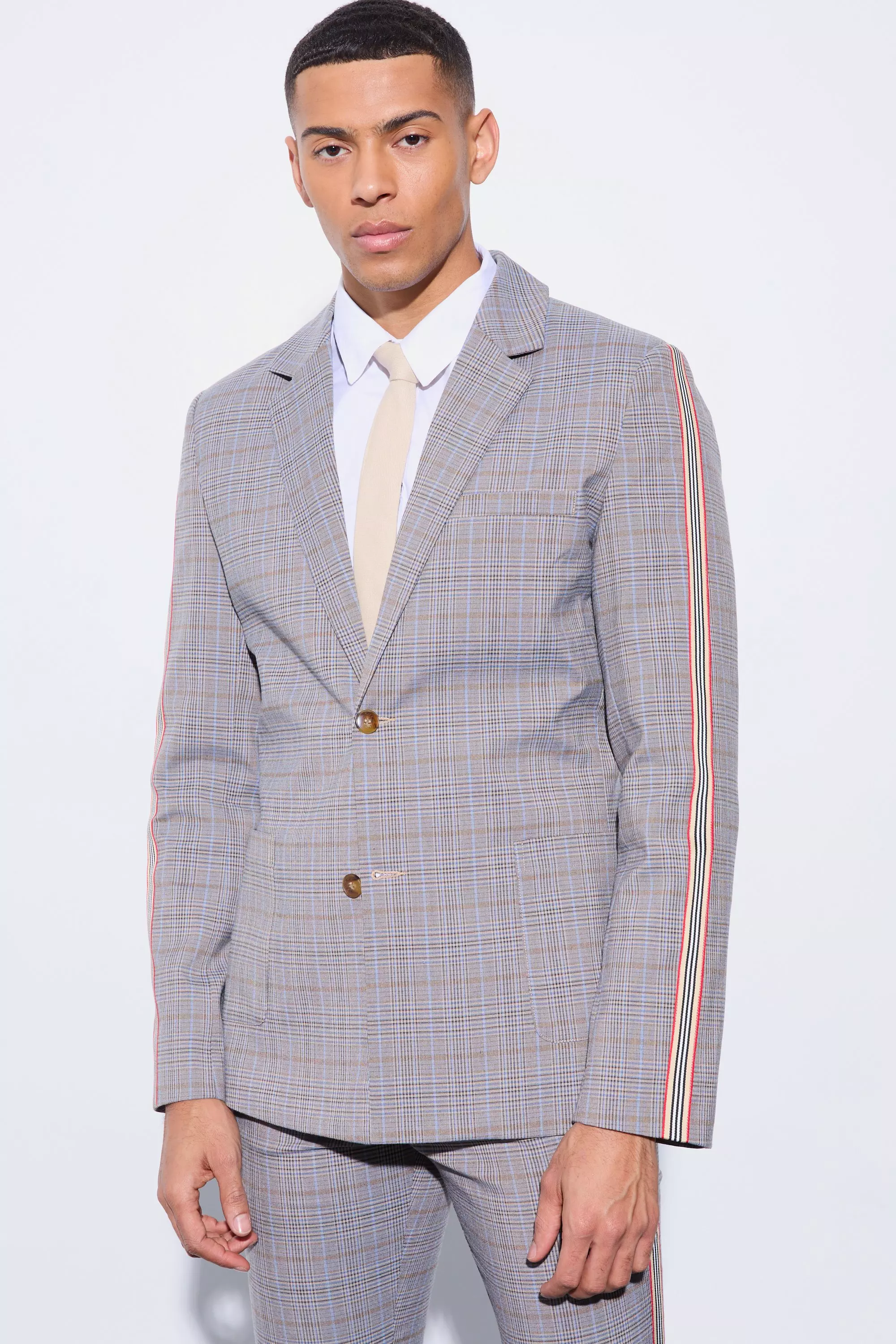 Grey Slim Single Breasted Check Blazer alternative image