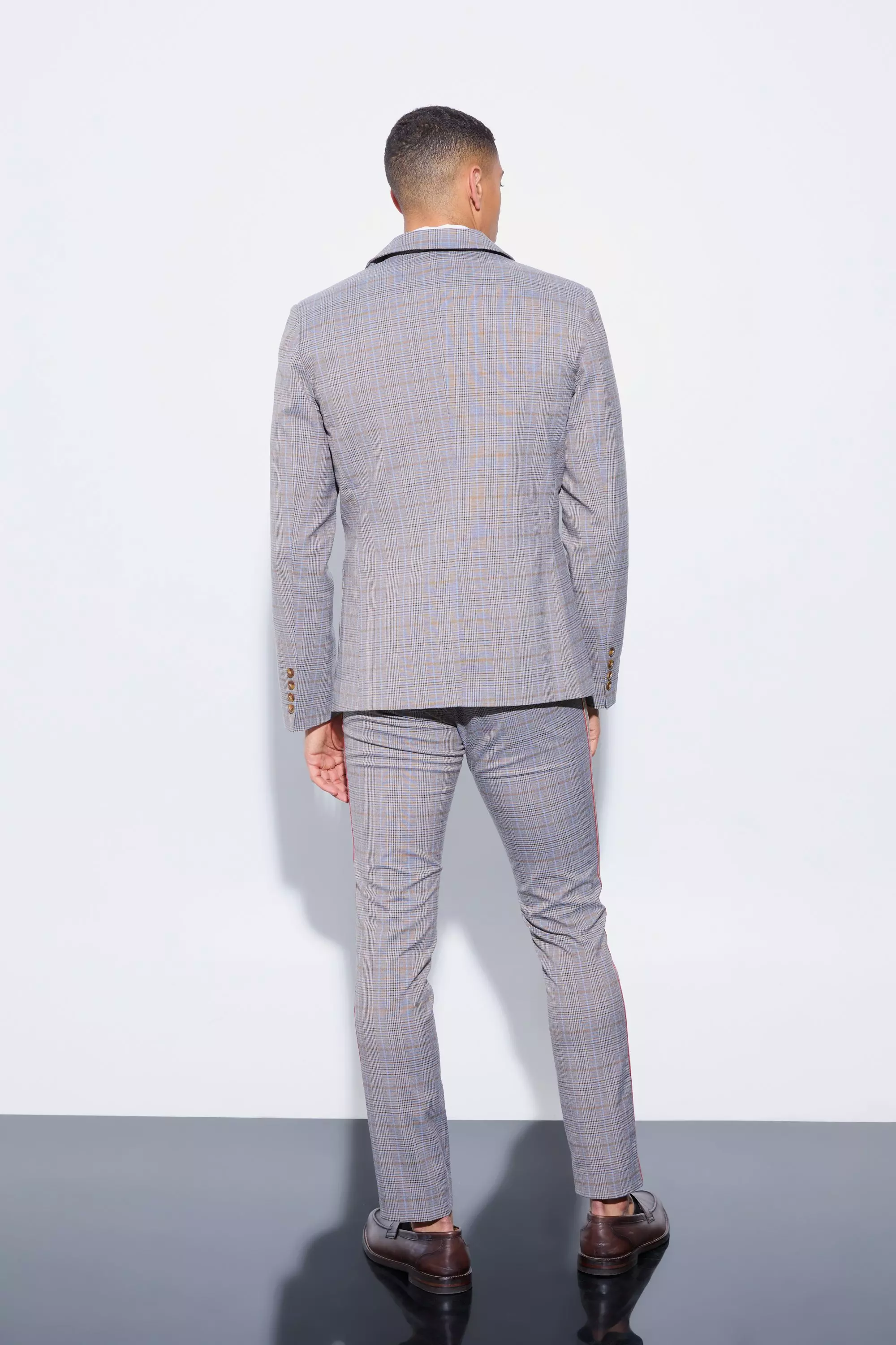 Grey Slim Single Breasted Check Blazer alternative image