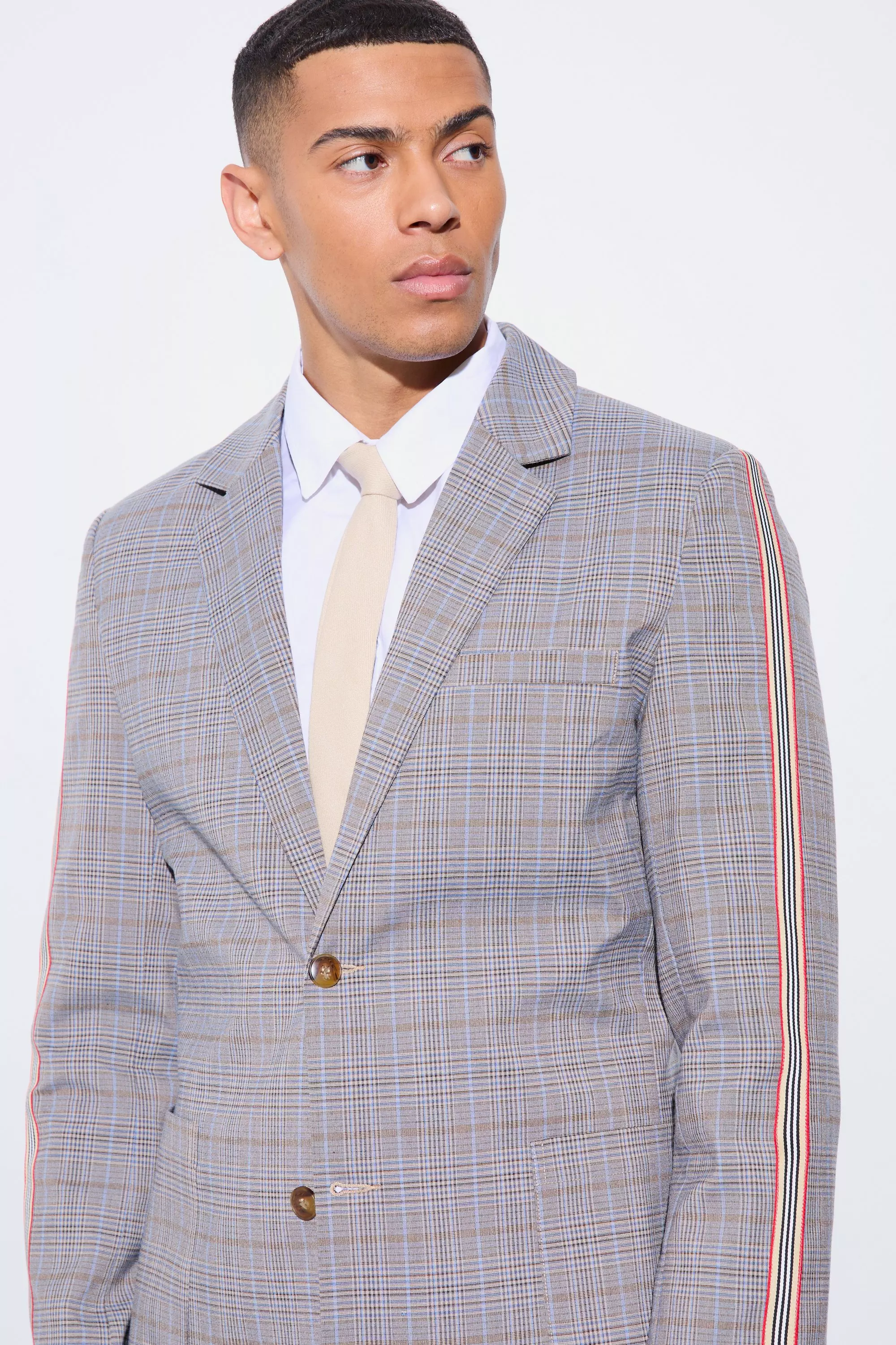 Grey Slim Single Breasted Check Blazer alternative image