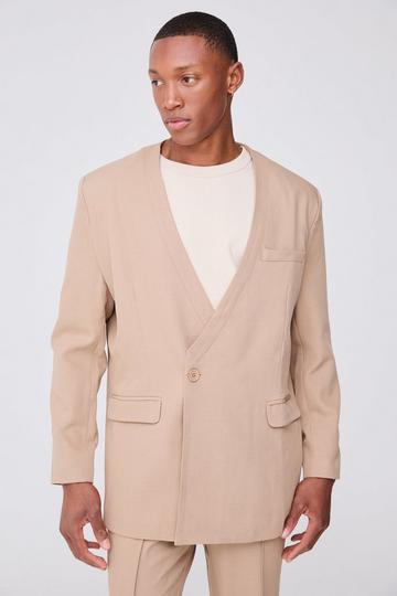 Collarless Straight Blazer taupe