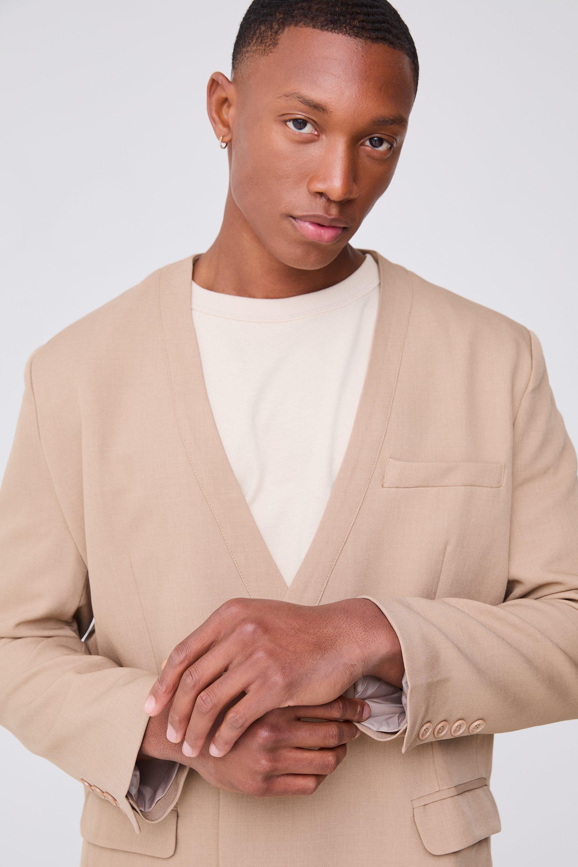 Collarless blazer men store