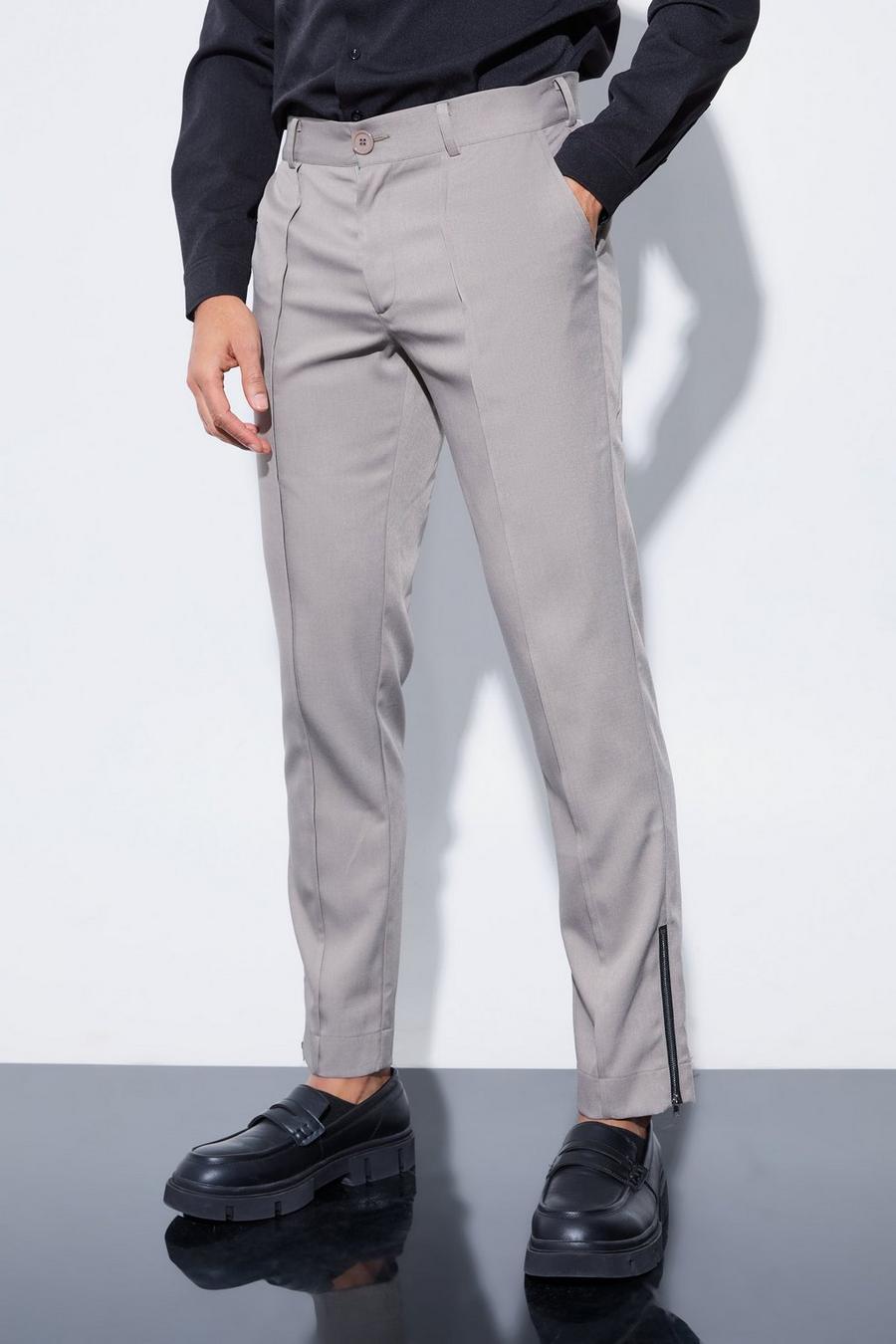 Grey Kostymbyxor i slim fit med midjeband image number 1