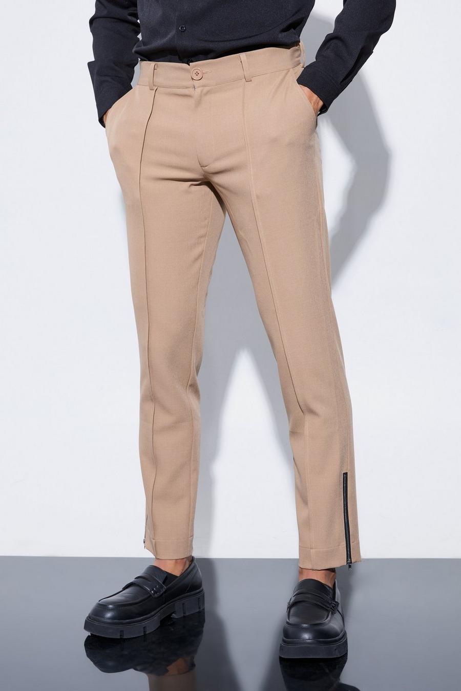 Pantalón entallado ajustado con cintura fija, Taupe image number 1