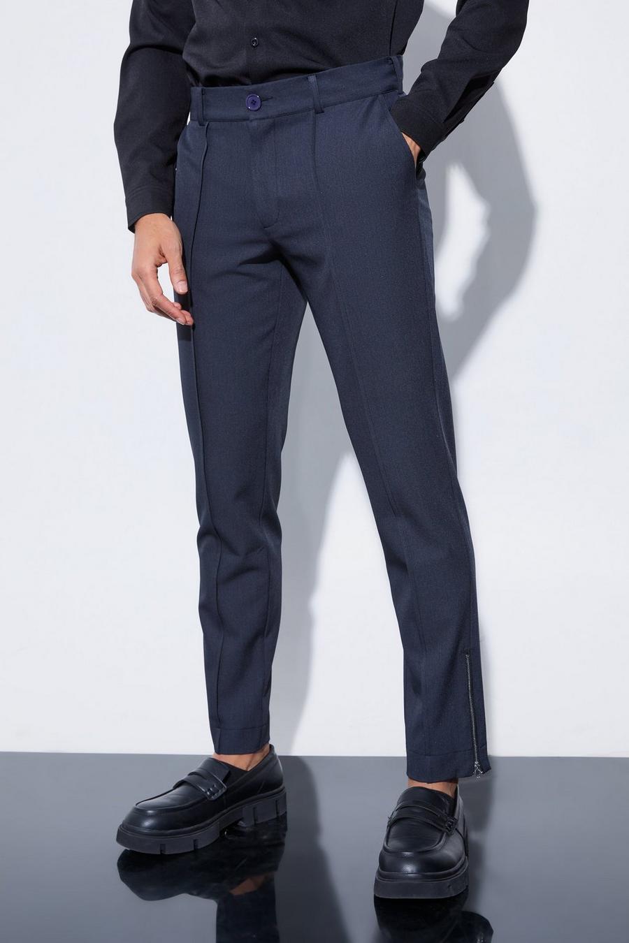 Pantalón entallado ajustado con cintura fija, Navy image number 1